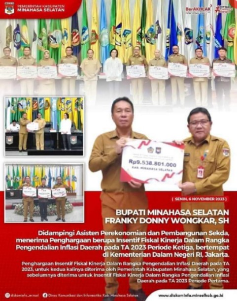 Bupati FDW bawa Pemkab Minsel Kembali Terima Insentif Fiskal Kinerja Dalam Rangka Pengendalian Inflasi Daerah